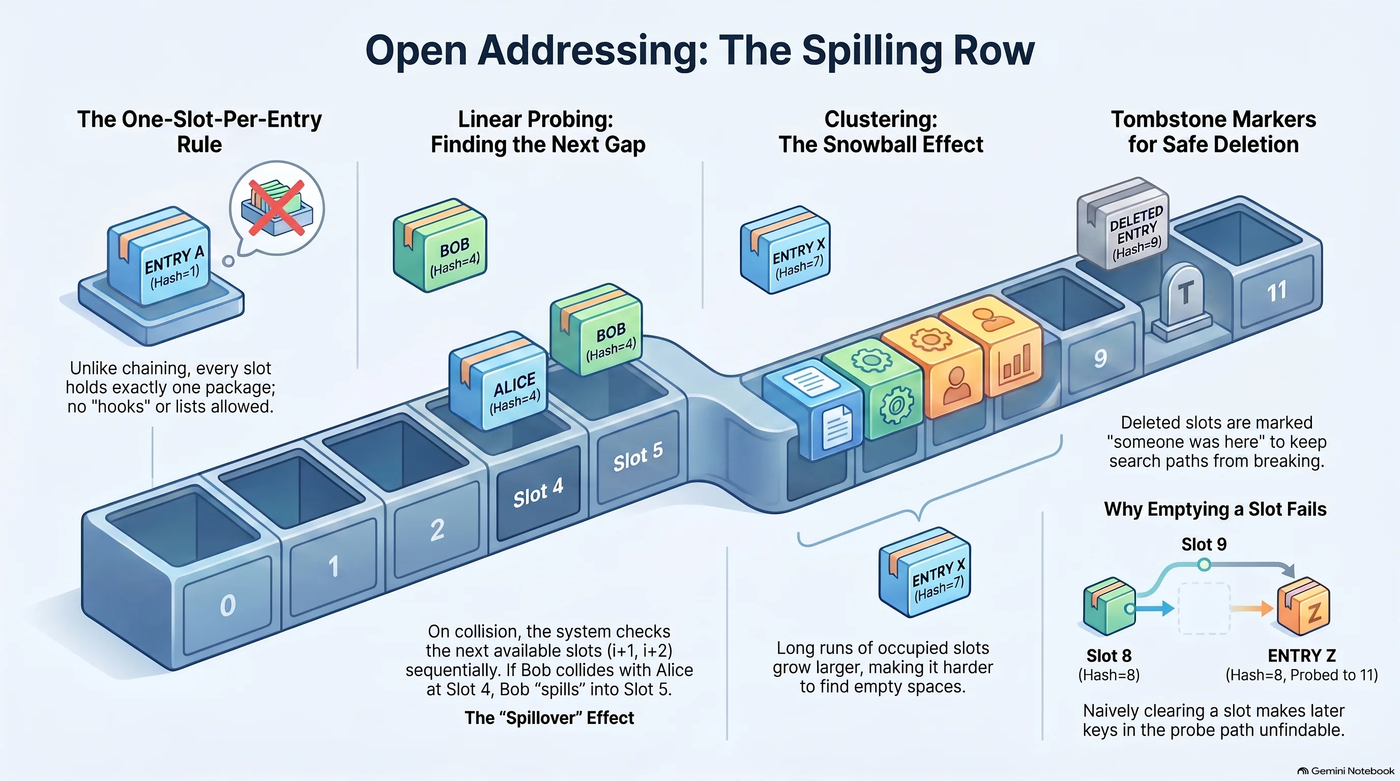 At-a-glance infographic for Collision Resolution: Open Addressing