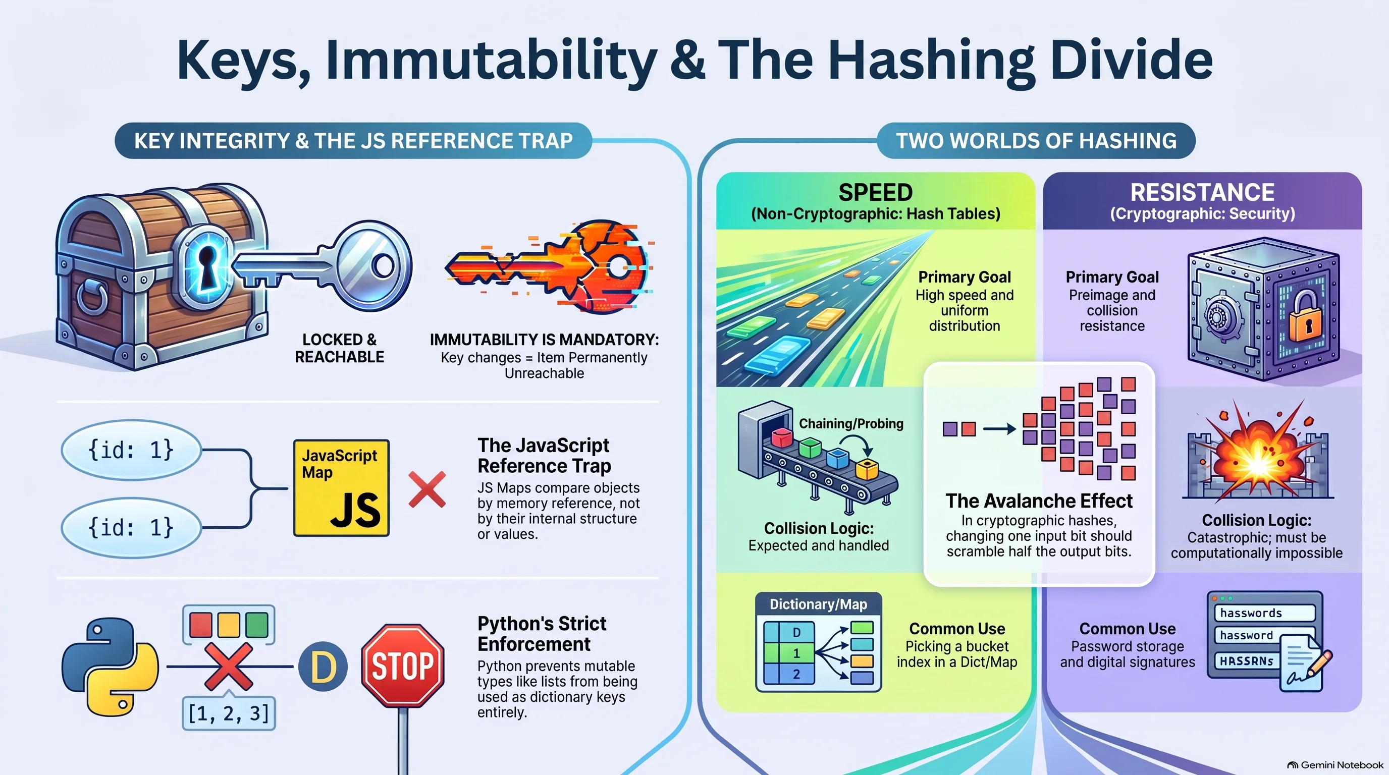 At-a-glance infographic for Keys, Immutability & Cryptographic Hashing